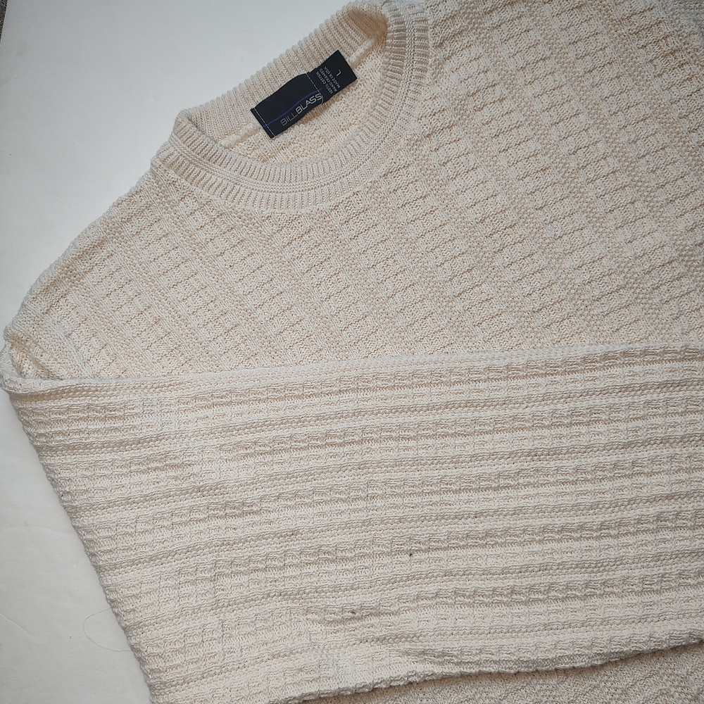 Bill Blass Vintage Sweater Men Cotton Cream Pullover Knit Crew Neck USA Ivory L - Picture 8 of 16